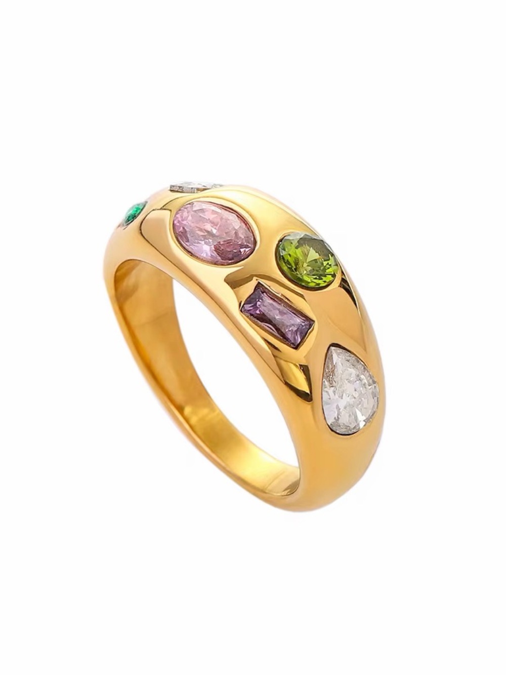 SIZE 8 | 18K Gold Plated Multicolour Cubic Zirconia Dome Ring